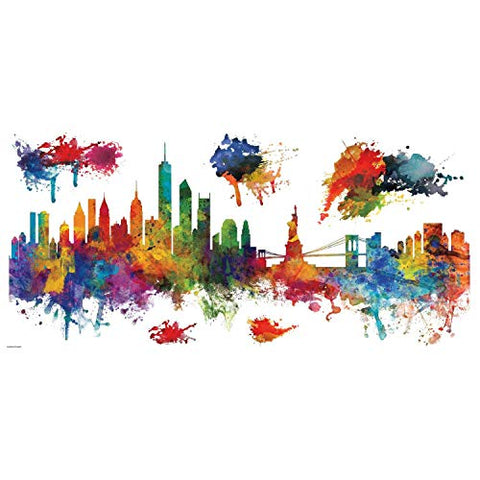 RoomMates New York City Watercolor Skyline Peel and Stick Giant Wall Decals