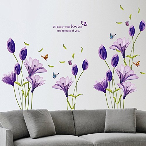 lily flower wall stickers LiveGallery Beautiful Lovely Lily Flowers Wall Decals Removable DIY Butterfly Flower Vines Art Decor Wall Stickers Murals for Living Room TV
