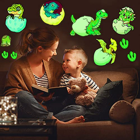 Dinosaur Wall Decals for Kids Room Glow in The Dark Stickers, Large Removable Footprints Vinyl Décor for Bedroom, Living Room, Classroom Bathroom- Cool Light Art Gift for Girls Boys Toddlers (BABY DINO)