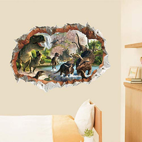 SOUL211 Dinosaurs Wall Stickers Dinosaur Wall Decor for Kids 3D Wall Decals Room or Bedroom, 40×60 cm, PVC, Removable (15.7 x 23.6 inches)