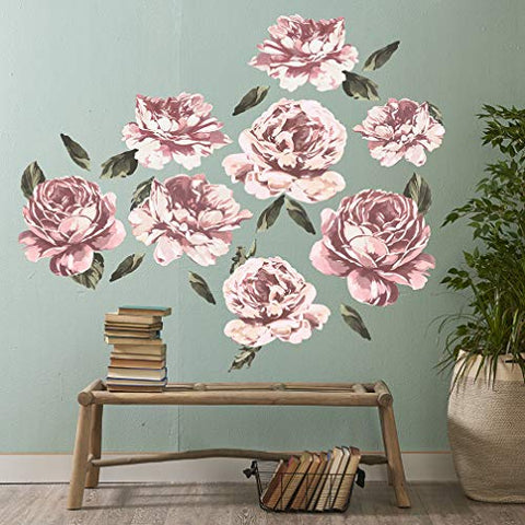 Flower Wall Decor. Peel and Stick Colorful Peony Flower Wall Decals, Easy to Reposition and Remove.
