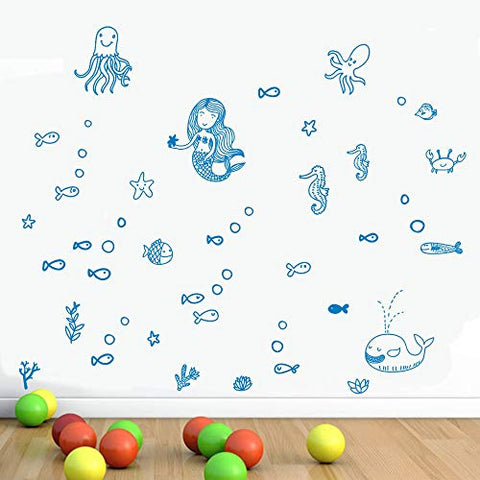 BUCKOO Mermaid Wall Decal Fairytale Ocean World Decal Bathroom Decor for Girls Room Kids Room Wall Decor Gift