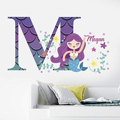 Mermaid Personalized Wall Decal -Name Mermaid Wall Decal - Kids Wall Decor - WM26. Mermaid Custom Name Removable Wall Decal for Girls