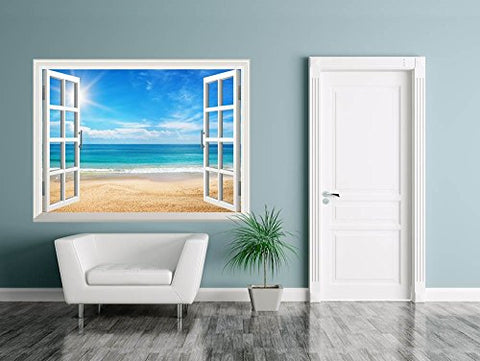 Wall26 Removable Wall Sticker/Wall Mural - Beautiful Summer Seascape and The Beach | Creative Window View Home Decor/Wall Decor - 24"x32"
