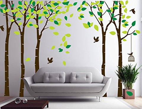 Amaonm 104"x71" Giant Large Jungle 5 Trees Wall Decals Green Leaves and Fly Birds Wallpaper Wall Decor DIY Vinyl Wall Stickers for Kids Bedroom Living Room Nursery Rooms Offices Walls (Brown Tree)