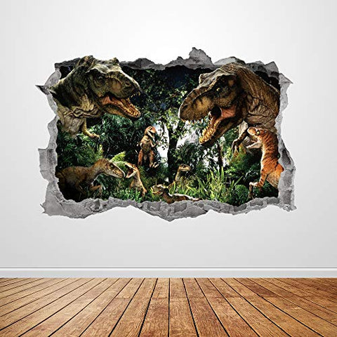 Dinosaurs Wall Decal Art Smashed 3D Graphic T Rex Wall Sticker Mural Poster Kids Room Wall Decor Gift UP316 (24"W x 16"H inches)