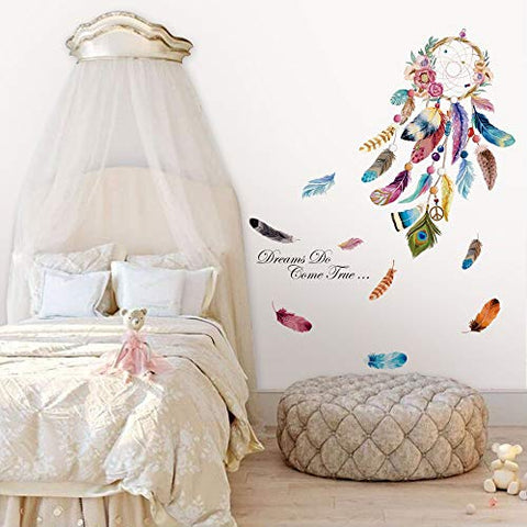 decalmile Dream Catcher Feathers Wall Decals Quotes Dreams Come True Wall Stickers Bedroom Living Room Wall Decor