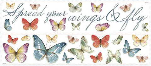 Spread Your Wings & Fly, Lisa Audit Butterfly Quote Peel And Stick Wall Decals, Multicolor