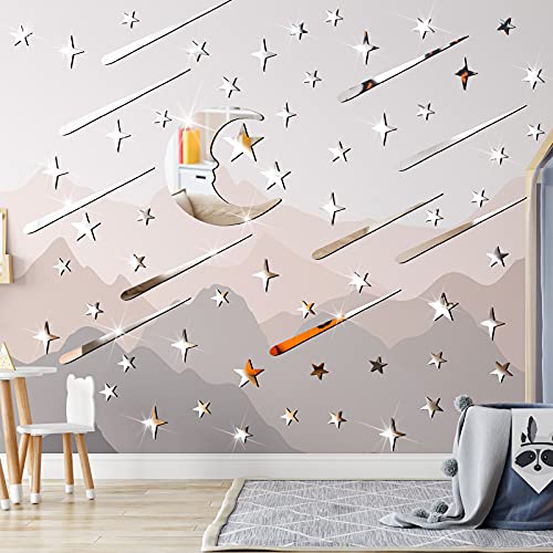 216 Pieces Moon Stars Wall 3D Stickers Acrylic Mirror Wall Decals
