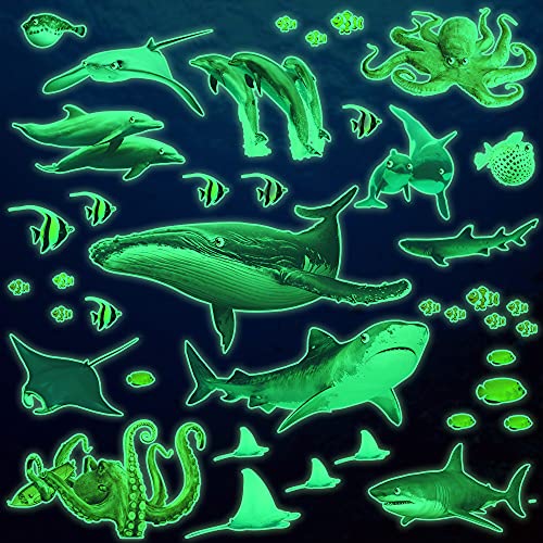 Amaonm Removable Glow in The Dark Ocean Animals Wall Sticker Glowing U –