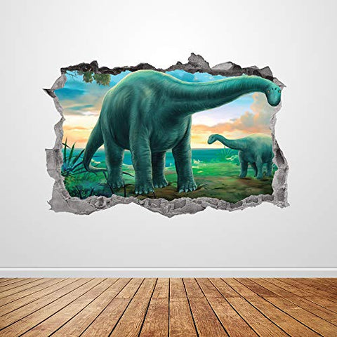 Dinosaurs Wall Art Decal Smashed 3D Graphic Jurassic World Dinosaur Wall Sticker Mural Poster Kids Room Decor Gift UP398 (24"W x 16"H inches)