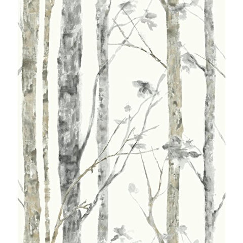 RoomMates Birch Trees Peel and Stick Wallpaper, White/Brown - RMK9047WP
