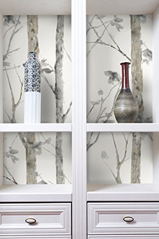 RoomMates Birch Trees Peel and Stick Wallpaper, White/Brown - RMK9047WP