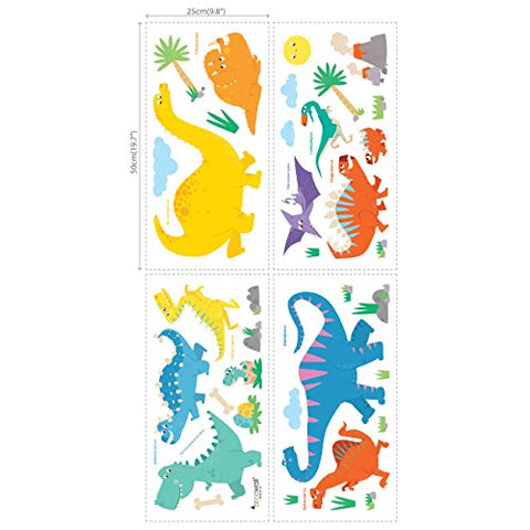 DECOWALL DW-1703 Colourful Dinosaur Kids Wall Decals Wall Stickers Peel and Stick Removable Wall Stickers for Kids Nursery Bedroom Living Room
