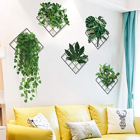 3D Vivid Green Plants Grid Wall Decal, LASZOLA Removable DIY Green Leaves Wall Sticker Home Decor Art Murals Paper Decoration for Bedroom Living Room Office Bathroom