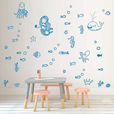 BUCKOO Mermaid Wall Decal Fairytale Ocean World Decal Bathroom Decor for Girls Room Kids Room Wall Decor Gift