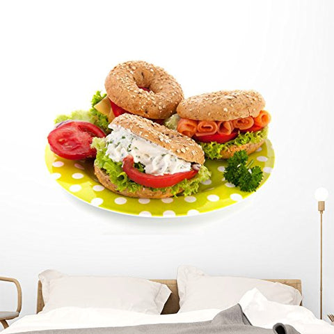 Wallmonkeys WM235591 Fresh Bagels with Cheese and Fish Peel and Stick Wall Decals (48 in W x 32 in H), Extra Large