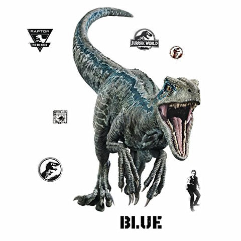 RoomMates Jurassic World: Fallen Kingdom Velociraptor Giant Peel and Stick Wall Decals, Blue, Black - RMK3799GM