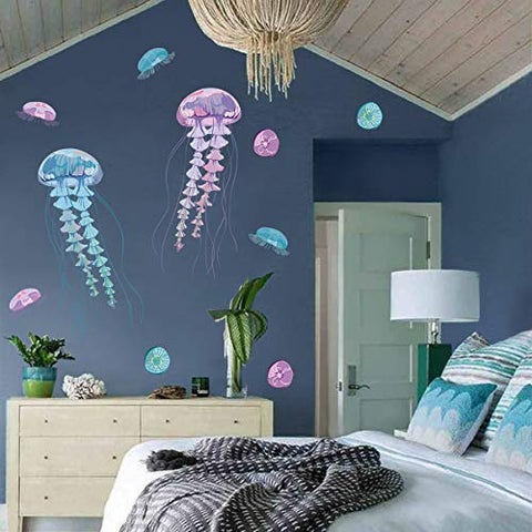 decalmile Jellyfish Wall Stickers Ocean Wall Decals Living Room Bedroom Bathroom Wall Decor