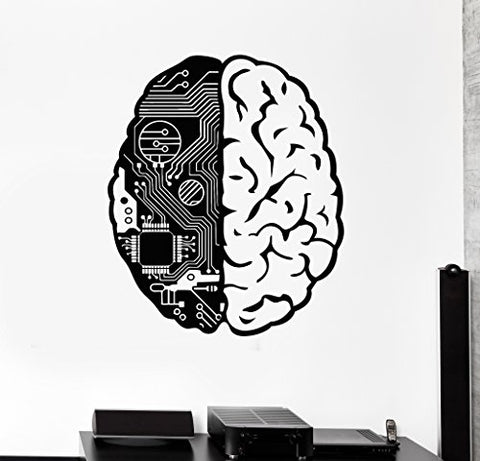 Large Vinyl Wall Decal Brain Chip Engineer Geek Computer Artificial Intelligence Stickers (374ig) Black