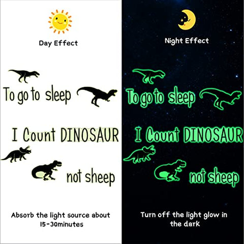 38 Pieces Dinosaur Wall Decals Glow in The Dark Dinosaur Wall Decals to Go to Sleep I Count Dinosaurs Not Sheep Dinosaur Decorations for Boys Room (Luminous Style)