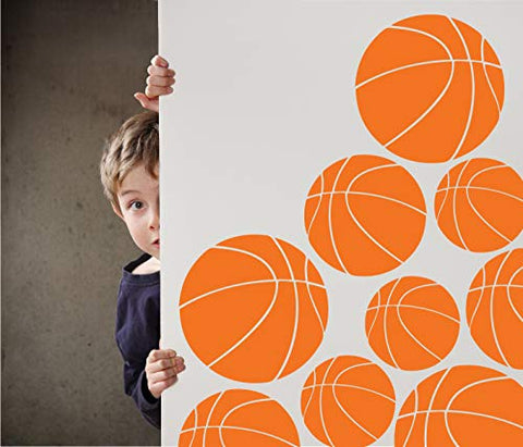 Boys Room Basketball Wall Decals - Room Decor for Kids Removable Sports Stickers [Set of 9] (Persimmon, 30x30 inches)