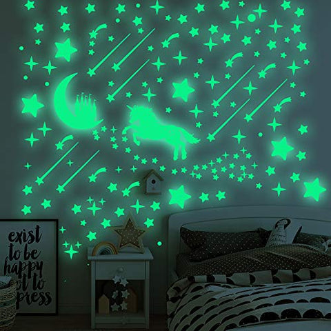 296 PCS Glow in Dark Stars and Unicorn, Glowing Stars for Ceiling, Stars Wall Decals for Kids Nursery Room (Unicorn and Stars)