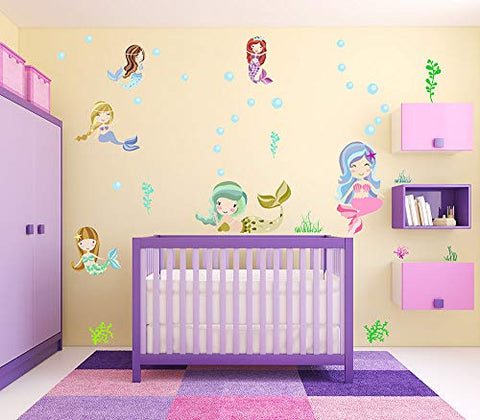 Easma Mermaid Wall Decals Mermaid Bedroom Decor Mermaid Wall Stickers Girls Bedroom Peel and Stick Wall Decal