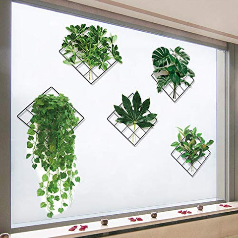 3D Vivid Green Plants Grid Wall Decal, LASZOLA Removable DIY Green Leaves Wall Sticker Home Decor Art Murals Paper Decoration for Bedroom Living Room Office Bathroom