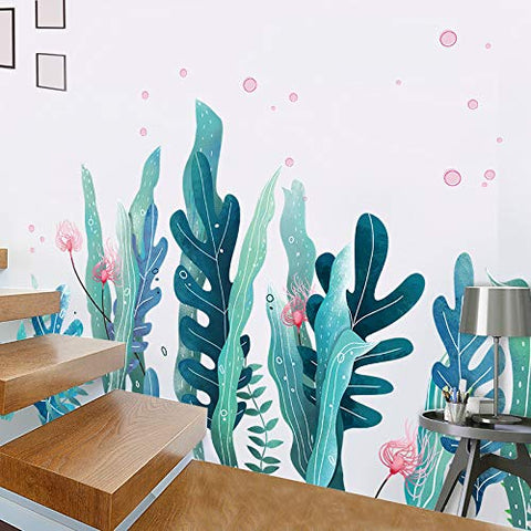 Amaonm Creative Cartoon Removable 3D Under The Sea World Nature Scenery Wall Stickers Ocean Grass Colorful Seaweed Baseboard Wall Decal for Wall Corner Nursery Room Bathroom Living Room (Grass)