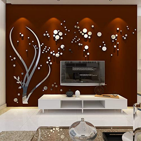38 inch76 inch Height Acrylic Art 3D Mirror Flower Wall Sticker DIY Home Wall Decal Decoration Sofa TV Wall Removable Wall Sticker(Silver Left)