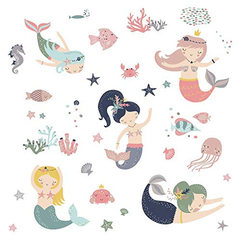 RoomMates Sweet Pastel Mermaids Peel and Stick Wall Decals | Girls Room Decor