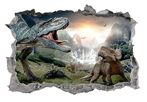 Dinosaurs Wall Decal Art Smashed 3D Graphic Jurassic World Wall Sticker Mural Poster Kids Bedroom Decor Gift UP325 (24"W x 16"H inches)