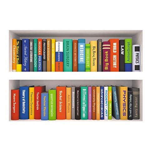 Woodland Arts 35 inches x 24 inches Fake Book Shelf Colorful Various Books Wall Decal Stickers for Classroom Office Bars