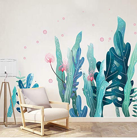 Amaonm Creative Cartoon Removable 3D Under The Sea World Nature Scenery Wall Stickers Ocean Grass Colorful Seaweed Baseboard Wall Decal for Wall Corner Nursery Room Bathroom Living Room (Grass)