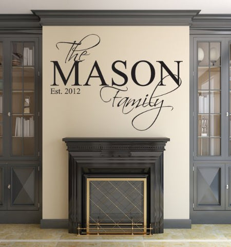 Family Name Wall Decal Custom Personalized Monogram Est Year Living Room Decor (40"Wx22"H)