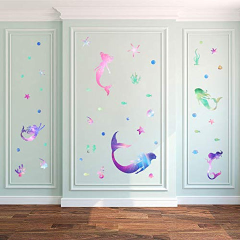 Mozamy Creative Mermaid Wall Decals Girls Wall Decals Girls Bedroom Wall Decor Bathroom Mermaid Decals Peel and Stick Wall Decals