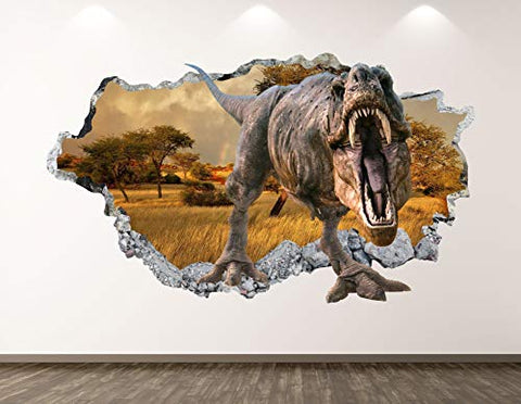 West Mountain Wild Dinosaur Wall Decal Art Decor 3D Smashed T-Rex Sticker Poster Kids Room Mural Custom Gift BL336 (22" W x 14" H)