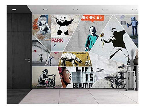 wall26 - Peel and Stick Wallpapaer - Banksy Art Series Collage | Removable Large Wall Mural Creative Wall Decal - 66x96 inches
