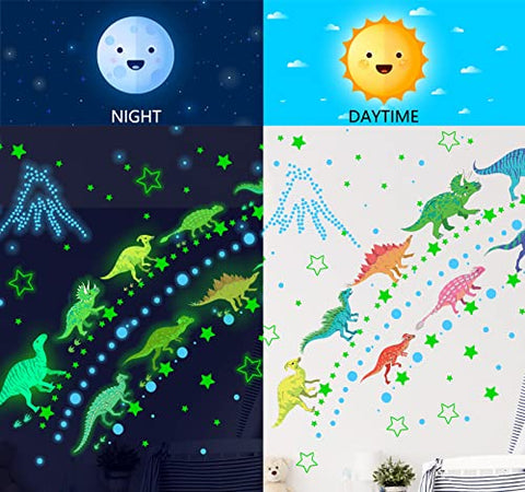 Glow in The Dark Dinosaur Wall Decals - 649Pcs Dinosaur Wall Stickers for Boys Room,Kids Wall Decor Stars for Baby Nursery Boys Bedroom Ceiling