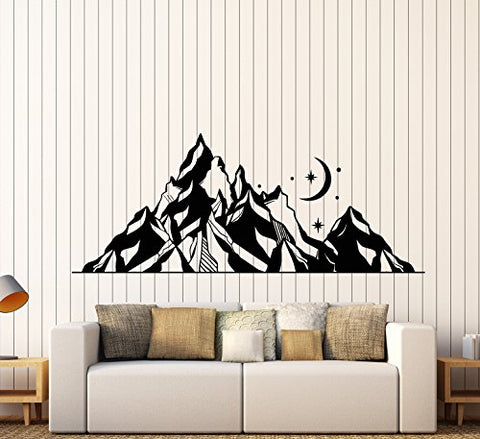 Vinyl Wall Decal Mountains Landscape Moon Star Art Nature Stickers Large Decor (1310ig) Grey