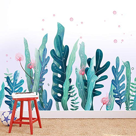 Amaonm Creative Cartoon Removable 3D Under The Sea World Nature Scenery Wall Stickers Ocean Grass Colorful Seaweed Baseboard Wall Decal for Wall Corner Nursery Room Bathroom Living Room (Grass)