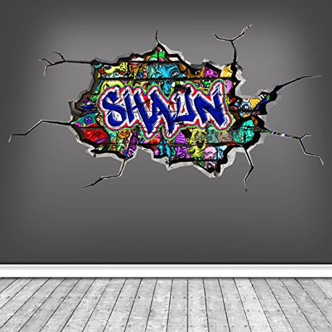 Custom Name Graffiti Wall Art, 3D Personalized Decal, Removable Vinyl Peel and Stick Sticker, Room Decor Mural (WSDPGN33_L)