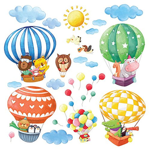 DECOWALL DA-1406B Animal Hot Air Balloons Kids Wall Stickers Wall Decals Peel and Stick Removable Wall Stickers for Kids Nursery Bedroom Living Room décor