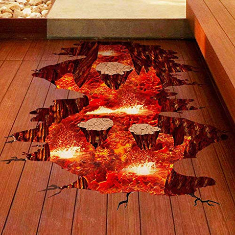 Creative 3D Space Wall Decals Removable PVC Magic Floor Flame and Lava Wall Stickers Murals Wallpaper Art Decor for Home Walls Ceiling Boys Room Kids Bedroom Nursery School