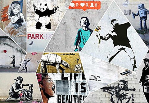 wall26 - Peel and Stick Wallpapaer - Banksy Art Series Collage | Removable Large Wall Mural Creative Wall Decal - 66x96 inches