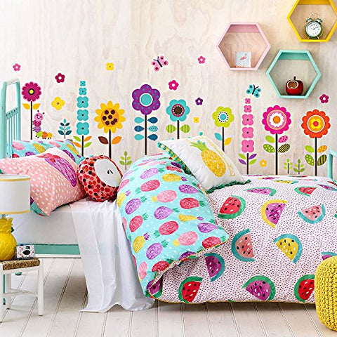 Flower Wall Stickers for Kids - Floral Garden Wall Decals for Girls Room - Removable Toddlers Bedroom Vinyl Nursery Wall Décor [27 Art clings] with Free Bird Gift!