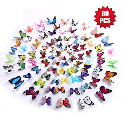 Eoorau 80PCS Butterfly Wall Decals - 3D Butterflies Decor for Wall Removable Mural Stickers Home Decoration Kids Room Bedroom Decor