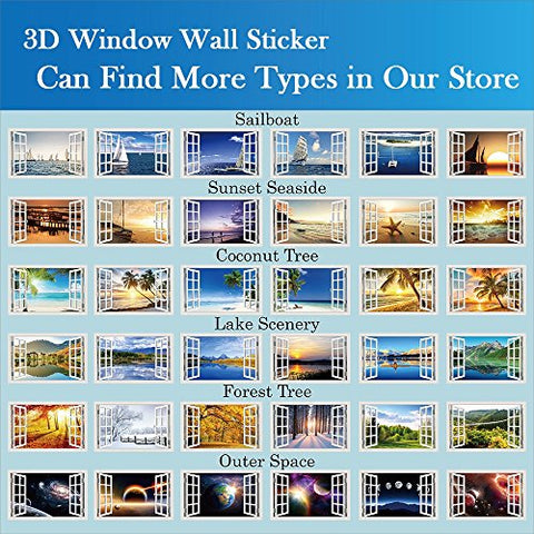 AlexArt 3D Window Decal Wall Stickers Sunset Seaside Home Decor Mural Art Vinyl Wallpaper 32"X48"