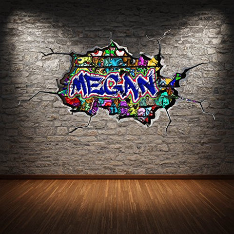 Custom Name Graffiti Wall Art, 3D Personalized Decal, Removable Vinyl Peel and Stick Sticker, Room Decor Mural (WSDPGN33_L)